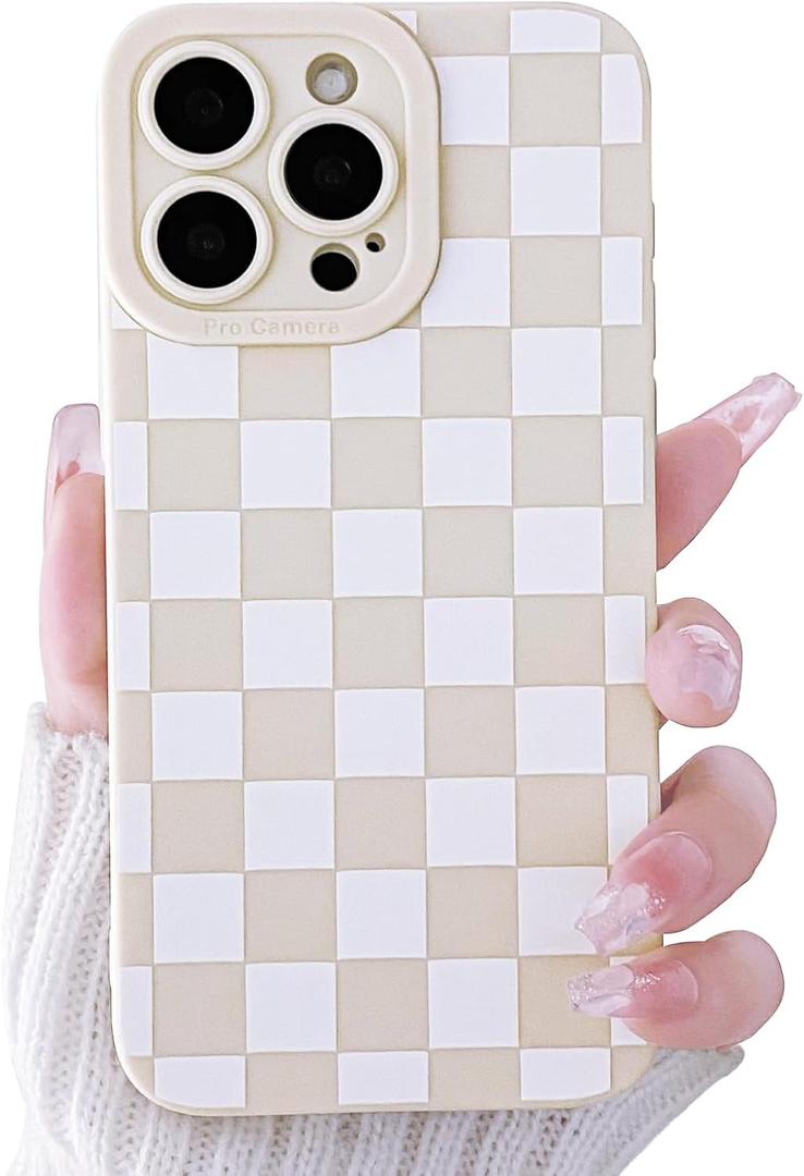 Compatible for iPhone 15 Pro Max Case Cute Checkerboard Lattice Plaid with Color Design for Girls Women Soft TPU Shockproof Protective Girly for iPhone 15 Pro Max Case-White