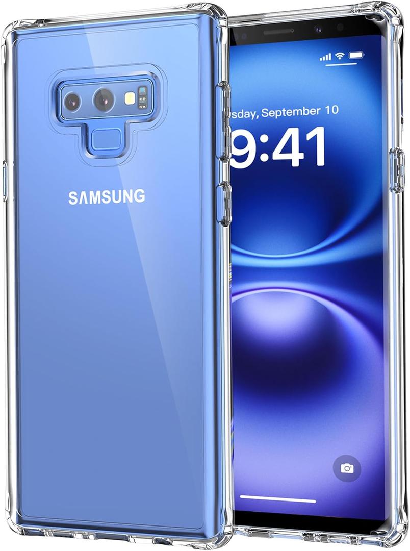 Samsung Galaxy Note 9 Clear Case Military-Grade Drop Protection, Anti-Yellowing Hybrid TPU Cover, Wireless Charging Compatible