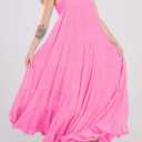 chouyatou Women's Summer Boho Flowy Spaghetti Strap Maxi Dress Smocked Back Casual Swing Beach Sundress (Pink, S)