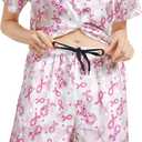 Womens Pajamas Set 2 Piece Satin Short Sleeved Pjs Button Notch Collar Loungewear Party Sleepwear Sets