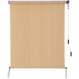 SEEYE Outdoor Sunshade Roller Shades 60" W x 96" H, Cordless Roll Up Shade Blinds Privacy Screen with 90% UV Protection, Exterior Patio Shade Cloth for Porch Pergola Balcony Windows, Walnut