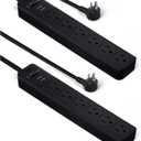Amazon Basics Rectangle 6-Outlet, 600 Joule Surge Protector Power Strip, 2ft, Black, Small, 2-Pack