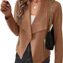 PRETTYGARDEN Women's Faux Suede Jackets 2026 Fashion Fall Clothes Long Sleeve Open Front Cropped Coat Outwear, M