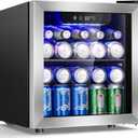 Antarctic Star Beverage Cooler Holds Up to 48 Cans & 12 Wine Bottles, Stainless Steel Glass Door Drink Fridge with Digital Display and Electronic Temperature Control, Silver