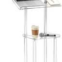 Large Acrylic Podium with Wheels, Adjustable Lectern with Storage Shelf