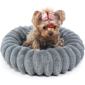Zihapgpzp Kitten Beds for Indoor Cats - Soft Cozy Small Cat Bed Washable 16 Inches, Calming Anti-Slip Round Fluffy Plush Faux Fur Pet Bed for Puppy and Kitten up to 5 lbs, Warm Grey