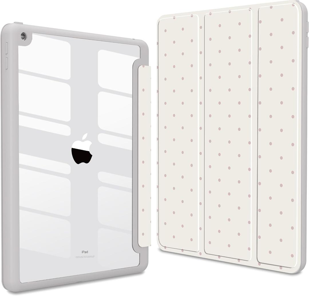 CISSOOK Case for iPad 11 inch (A16 Chip) 2025 Gen 11th / iPad 10.9 inch 2022 10th Gen, Buit in Pencil Holder with Shockproof Cover Clear Transparent Back Shell Auto Wake/Sleep, Cream Polka Dot