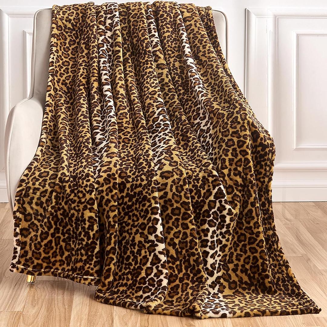 Leopard Print Blanket Fleece Throw for Bed Sofa Travel and Camping, Super Soft Cozy Fluffy Plush Cheetah Print Blanket for All Seasons 50"x60" (Dark Brown)