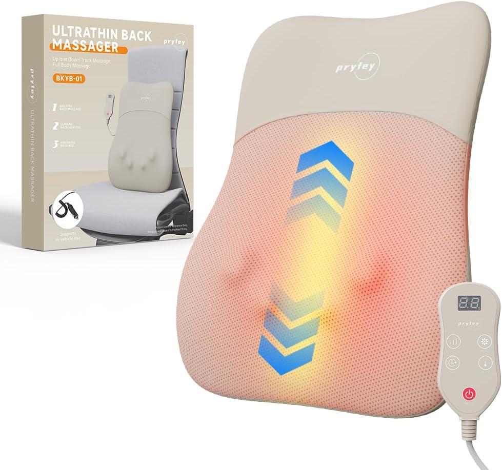 Back Massager with Heat for Pain Relief Deep Tissue, Ultrathin 4D Shiatsu Lower Back Massager, Chair Back Massager for Home Office, Gifts for Women Men, Khaki