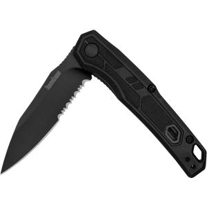 Kershaw Appa Folding Serrated Tactical Pocket Knife, Assisted Opening, 2.75 inch Serrated Black Blade and Handle, Small, Lightweight Every Day Carry