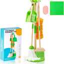 WHOHOLL Wooden Kids Cleaning Set Toddler Broom Set for Housekeeping 8 Pcs Broom and Mop Set for Toddlers 3-6, Cleaning Toys with Dustpan Sponge, Christmas Birthday Gifts for Boys Girls (Green)