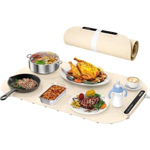 Warming Mat for Food - Large Electric Warming Tray Adjustable Temp with 3H Auto Shut-Off, Raised Design Protects Countertop, Portable Silicone Warmer for Parties, Buffets, Family Gatherings