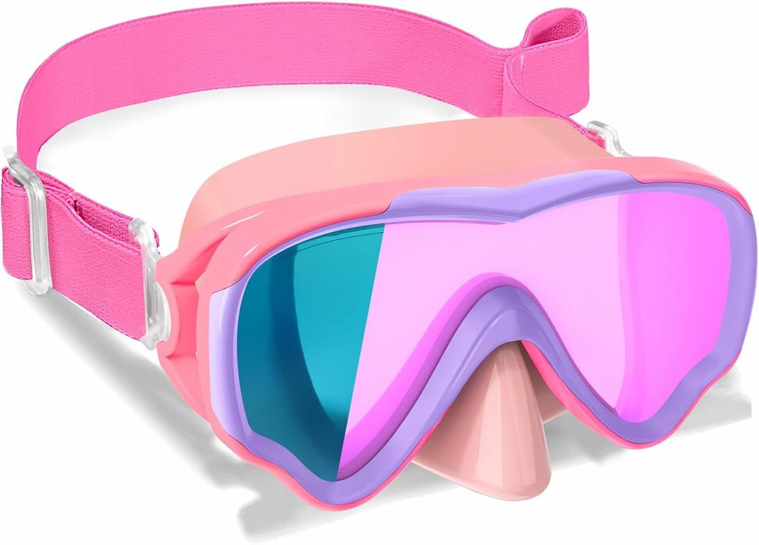 Kids Swim Goggles with Fabric Strap for Kids 3-15, Leak Proof Swimming Goggles Nose Cover 180 Clear View (pink)