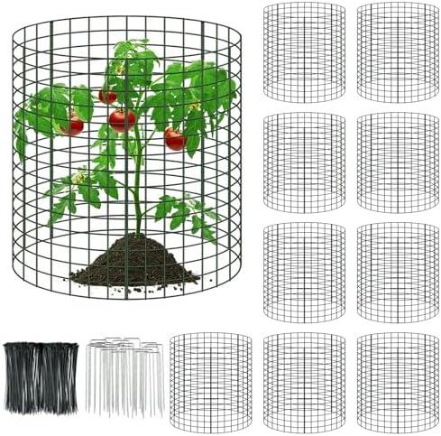 10 Packs 12" x 12" Wire Plant Protectors Wire Plant Cages Metal Mesh Plant Cage Chicken Wire Cloche with Ground Stakes and Nylon Ties Protect Plants,Garden,Shrubs and Vegetables from Animals-30 PCS