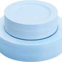 FLOWERCAT 60PCS Light Blue Heavy Duty Plastic Disposable Party Plates Set 30pcs 10.25 Dinner & 30pcs 7.5 Dessert Plates Durable Blue Tableware for Easter Parties, Wedding, BBQ & Baby Shower