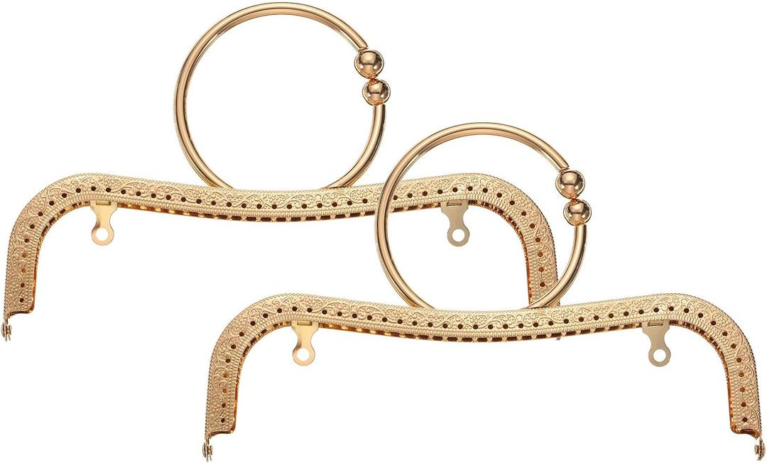 uxcell 2Pcs Metal Purse Frame, 22cm/8.7" Retro Arch Kiss Lock Clasp Frame Embossed for Purse Making, Handled Bag, Frame Hardware Replacements (Light Gold)