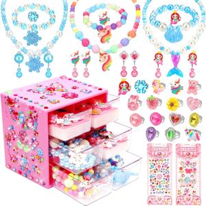 Jewelry Toys-for-Girls,Toddler Girl Toys Age 6-8,Lovely Rings Earrings Kids-Toy for 3 4 5 6 7 Year Old Girls,Play Jewelry Princess Toy for Dress Up,Halloween Birthday Unicorns-Gifts-for-Girl (Pink)