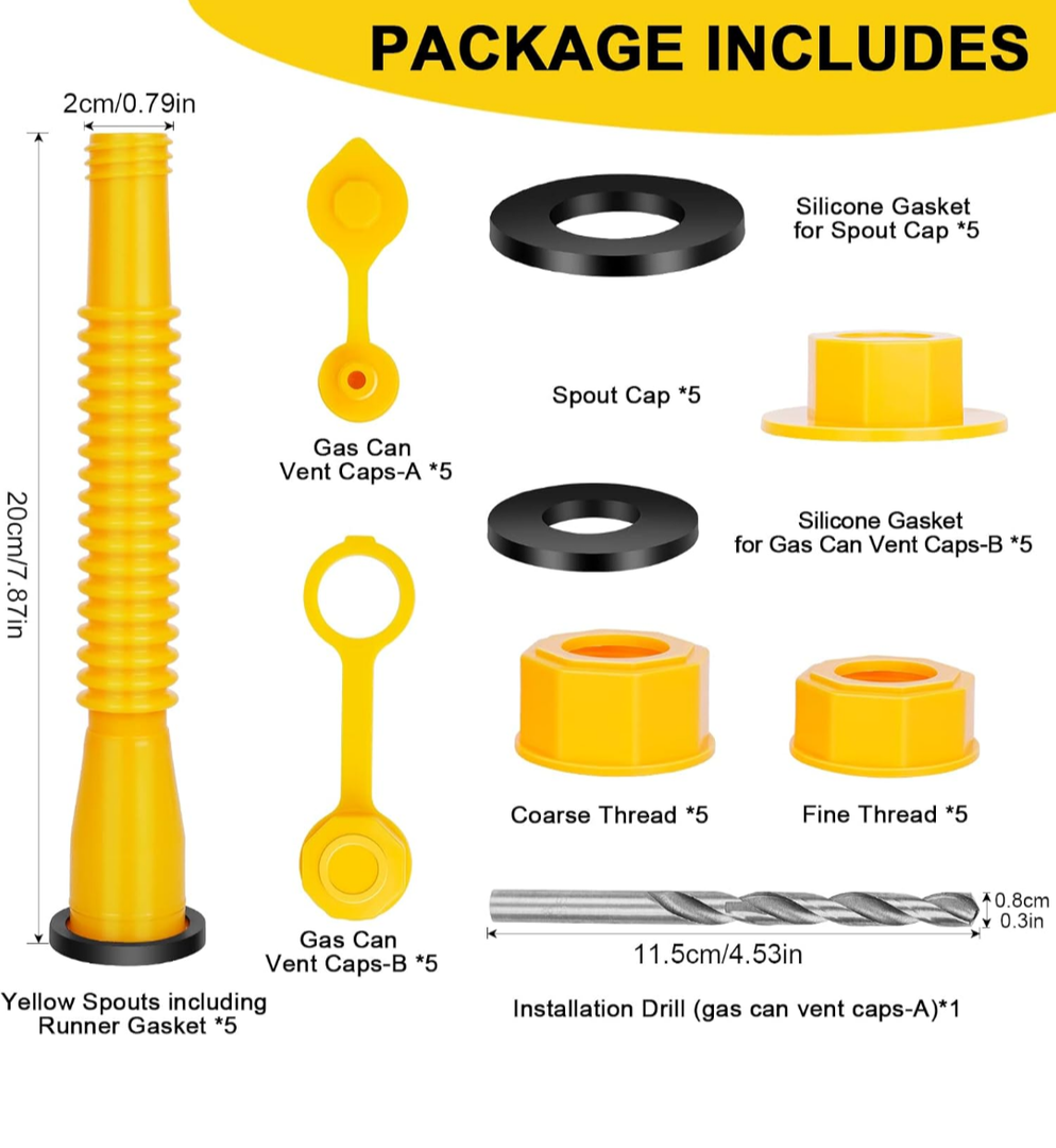 Godboy Gas Can Spout Replacement, Gas Can Nozzle, (4 Kit-Yellow) Flexible Pour Nozzle Suitable for Most 1/2/5/10 Gal Oil Cans, Fuel Can Spout Replacement