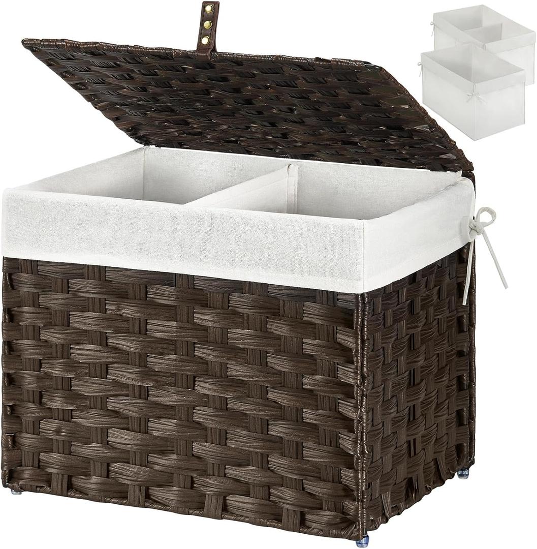 GREENSTELL Storage Basket with Lid, 9.2 Gallon(35L) Small Wicker Storage Basket with Handles, Foldable, 2 Removable Liner Bags, Metal Frame, for Bedroom, Laundry Room, Brown,15.7"*11.8"*11.8" GREENSTELL Storage Basket with Lid, 9.2 Gallon(35L) Small Wicker Storage Basket with Handles, Foldable, 2 Removable Liner Bags, Metal Frame, for Bedroom, Laundry Room, Brown,15.7"*11.8"*11.8"