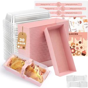 OAMCEG 7.5x3.3 Inch Small Charcuterie Boxes with Clear Lids,30Pcs Mini Bakery Containers, Disposable To Go Food Paper Boxes for Sandwich, Cookie, Pastry, Cake Slice (Pink)