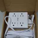 10Ft Extension Cord with Multiple Outlets, Flat Plug Surge Protector Power Strip 10 Ft Long Cord, 8 Outlets & 4 USB Ports (2 USB C), Desk Charging Station for Home Office, College Dorm Room Essentials (White)