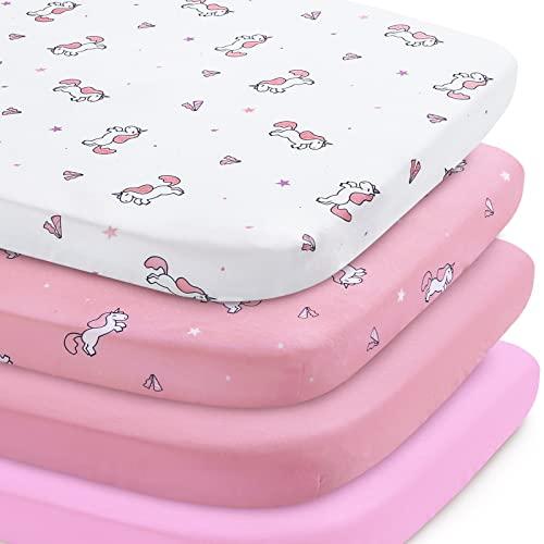 Graco Pack 'n Play Sheets Fitted (4 Pack), Ultra Soft, Mini Crib Sheets, Breathable, Pink