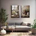2Pcs Farmhouse Daisy Wall Art Country Bathroom Painting Wall Decor Rustic Daisy Canvas Posters Vintage Farmhouse Flowers Prints Pictures for Bathroom Bedroom Living Room Decor Framed
