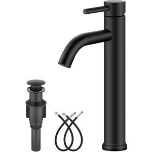 Aolemi Matte Black Vessel Sink Faucet Bathroom Faucet Tall Stainless Steel Bathroom Sink Faucet Single Handle One Hole Round Body with Pop up Drain Basin Bowl Vanity Lavatory Mixer Tap