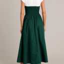 Wenrine Womens Casual Summer Midi Dress Smocked Cap Sleeve Crew Neck Color Block A Line Flowy Beach Dresses (Green, L)