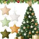 24 Pcs Sage Green Star Ornaments for Christmas Tree Small Velvet 3.94 Inch Christmas Star Ornaments Xmas Hanging Decorations Neutral Boho Flocked Farmhouse Holiday Decor