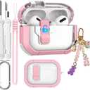 Clear Case for AirPods Pro 2nd/1st Generation Case, Secure Lock Case for Apple Airpod Pro 2&1 Gen Case Cover with Silicone Wrist Strap Cute Candy Keychain for Women,Pink