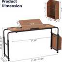Overbed Table with Wheels, Adjustable Height & Length Rolling Desk for Bed, Over Bed Table with Storage Cabinet and Charging Station, Rolling Laptop Desk for Bedroom, Living Room (Brown, 31.49in)