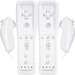 2 Pack Wii Remote with Wii Motion Plus Inside | Shock Wii Nunchuk Controller | Compatible Nintendo Wii, Wii U