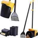 Pooper Scooper Large Swivel Bin & Rake with 160 Waste Bags,Heavy Duty Dog Pooper Scooper with Bag Attachment for Dogs, Long Handle Poop Scooper with Lid for Yard, Grass, Gravel(Yellow)