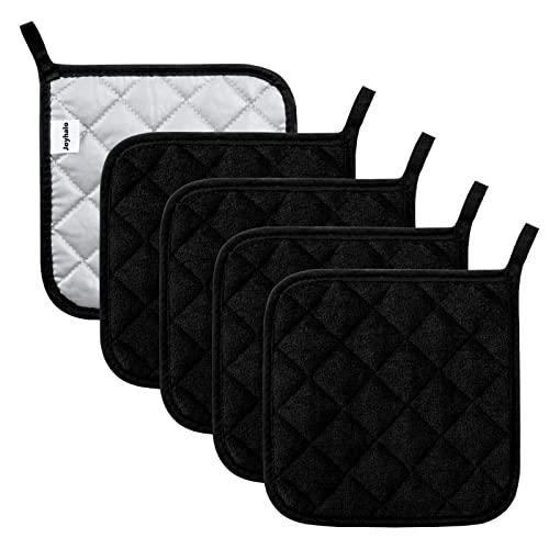 Pot Holders Cotton Made Machine Washable Heat Resistant Potholder, Pot Holder, Hot Pads, Trivet for Cooking and Baking (4, Black)