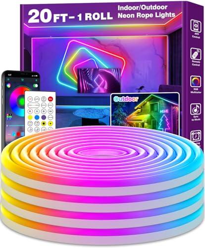 AILBTON 20Ft Neon Rope Lights,Flexible Led Rope Lights Control with App/Remote,Multiple Modes Music Sync Gaming RGB Led Neon Lights for Bedroom Outdoor