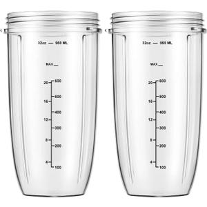 Replacement Parts 32oz Blender Cups (2 Packs) Replacement Blender Cups Compatible with NutriBullet 600w and 900w Blender