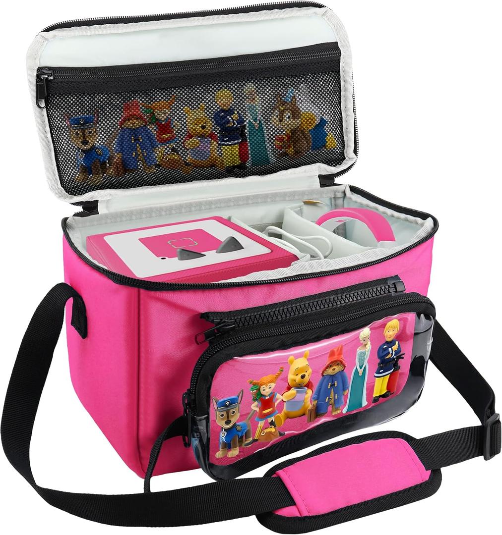 Annmore Carrying Case for Toniebox 1 and 2, with Compartment for Tonies Figures, Charger and Headphones, compatible with Yoto Player and Cards, Pink