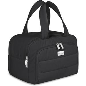 TOPDesign Travel Toiletry Bag for Women, Puffer Large Toiletry Bag, Lightweight Cosmetic Makeup Organizer with Handle for Traveling, Accessories, Essentials, Toiletries (Black)