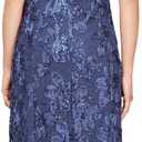 Alex Evenings Women's Long Rosette Mother of The Bride Dress with Short Sleeves (Blue, 16P)