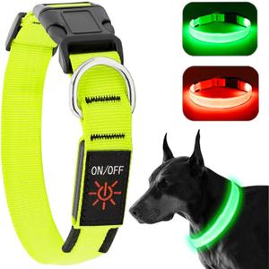 Led Dog Collar - Adjustable, Rechargeable, Waterproof, Glows in Dark for Medium Large Dogs (Green)