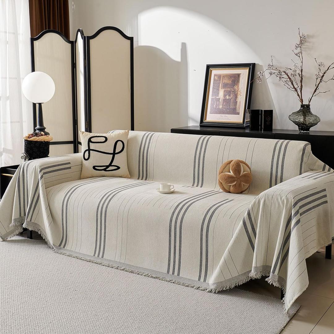 Boho Couch Covers for Sofa Washable Sofa Covers for 3 Cushion Couch Soft Non Slip Couch Covers for Sectional Sofa Dog Pet Furniture Protector  (Light Gray, 91"*150")