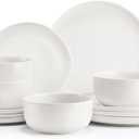 Jassceram Plates and Bowls Sets, 12-Piece Porcelain Dinnerware Sets for 4, Premium Chip and Scratch Resistant Dish Set, Microwave and Dishwasher Safe, Stackable Kitchen Set, White