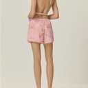 WDIRARA Women's Floral Sparkly Sequin Draped Halter Top Sexy Cut Out Backless Sleeveless Top (Pink, L)