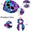 Womens Working Cap Scrub Hats with Bow Scrunchies, Skeleton Pattern Bouffant Surgical Cap Ponytail Holder