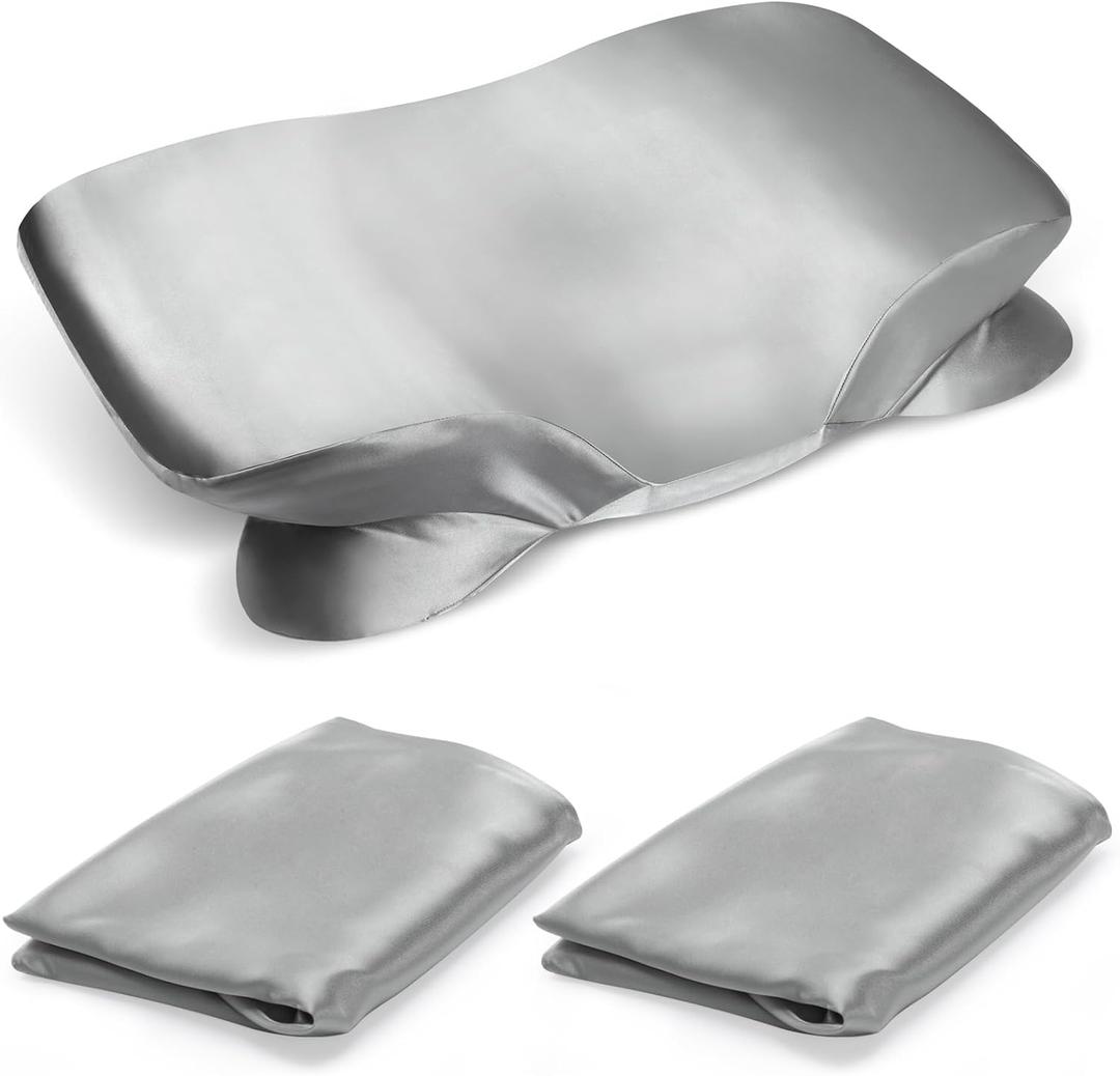 2 Pack Satin Pillowcase for Zelimun Cervical Pillow, Contour Pillow Case Cover, Smooth & Soft Pillowcase Cover with Zipper Grey (Gray)