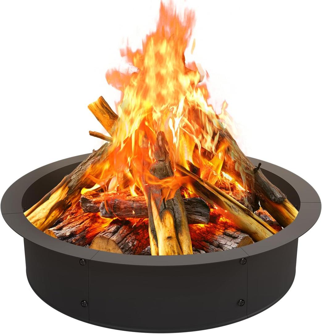 OUSHENG Fire Pit Ring Outdoor, 33 Inch Outer 30 Inch Inner Round Wood Burning Firepit Accessories, DIY Metal Steel Liner Insert for Bonfire Outside Camping Above or In Ground