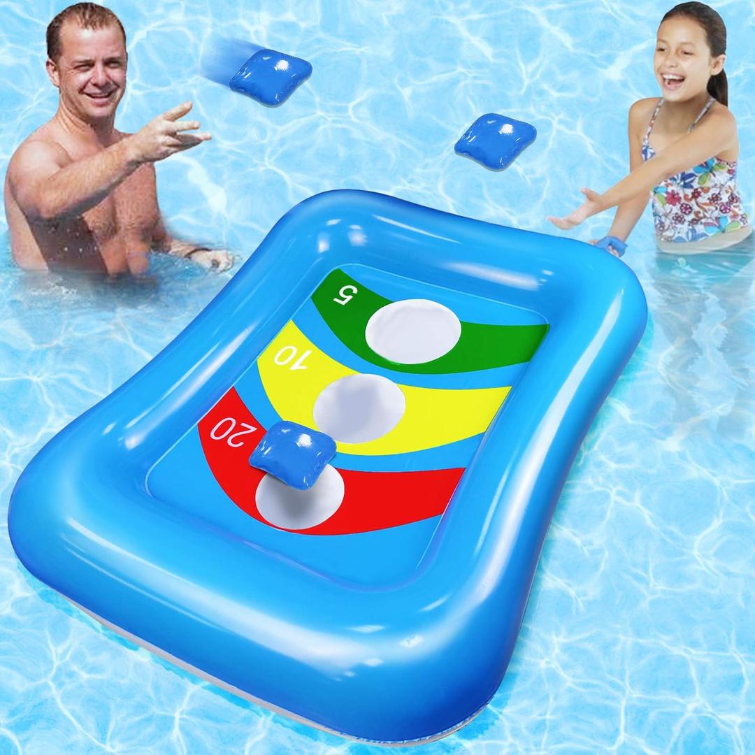 Camlinbo Inflatable Cornhole Board Set Bean Bag Toss Games Swimming Pool Toys for Kids Adults Family Pool Carnival Cornhole Board Toss Games Outdoor Toys