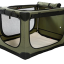 36 Inch Collapsible Travel Dog Crate for Medium Large Dogs, Portable Dog Crate 4-Door Foldable Soft Kennel with Chew-Proof Mesh Windows for Indoor & Outdoor Travel,with Storage Bag, Army Green