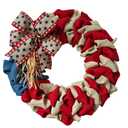 20 Inch 4th of July Wreath Patriotic Burlap Wreaths for Front Door Red Beige Blue Memorial Day American Flag Wreath with Bowknot 4th of July Decorations Outdoor